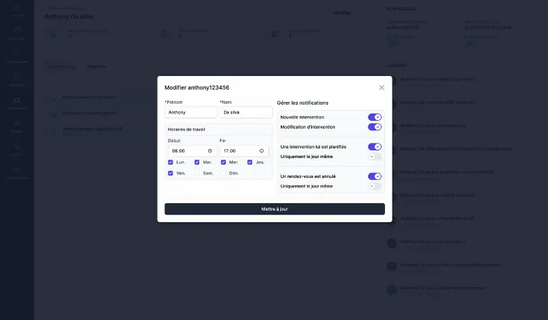 Interface montrant le rendez-vous planifié