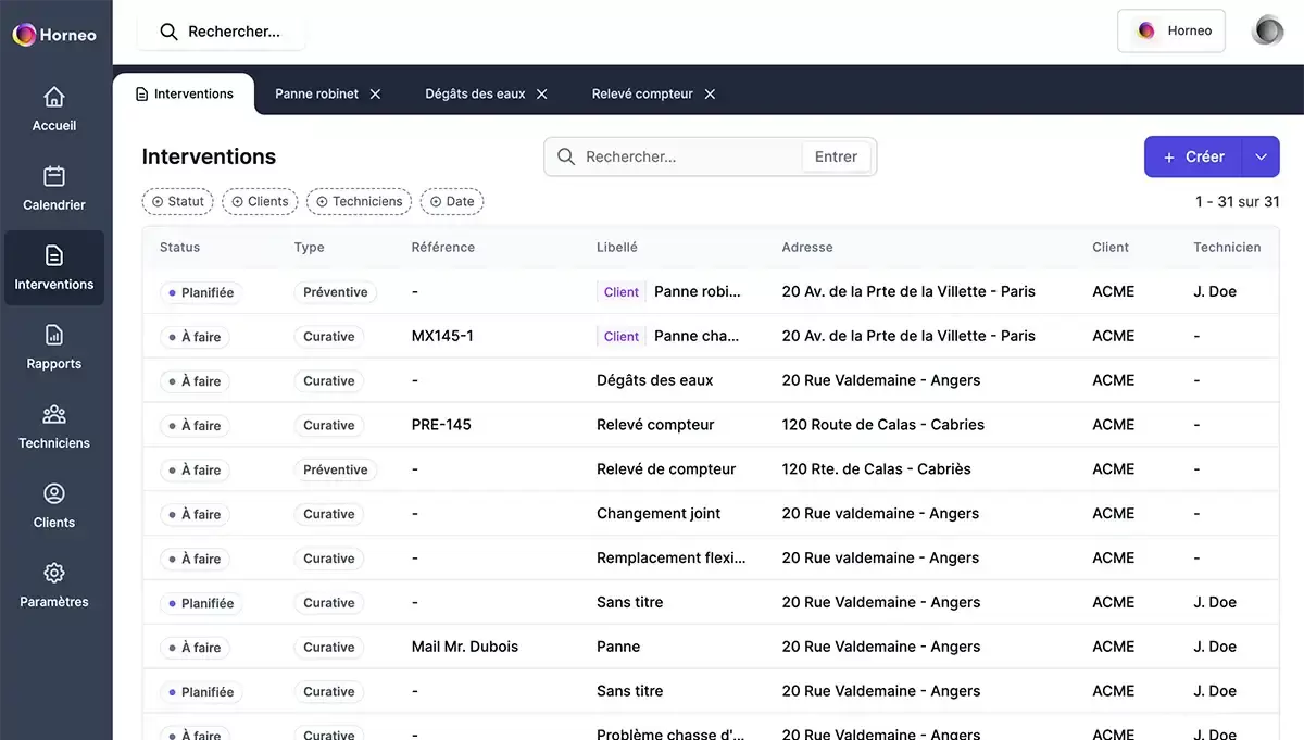 Logiciel gestion d'intervention gratuit Horneo