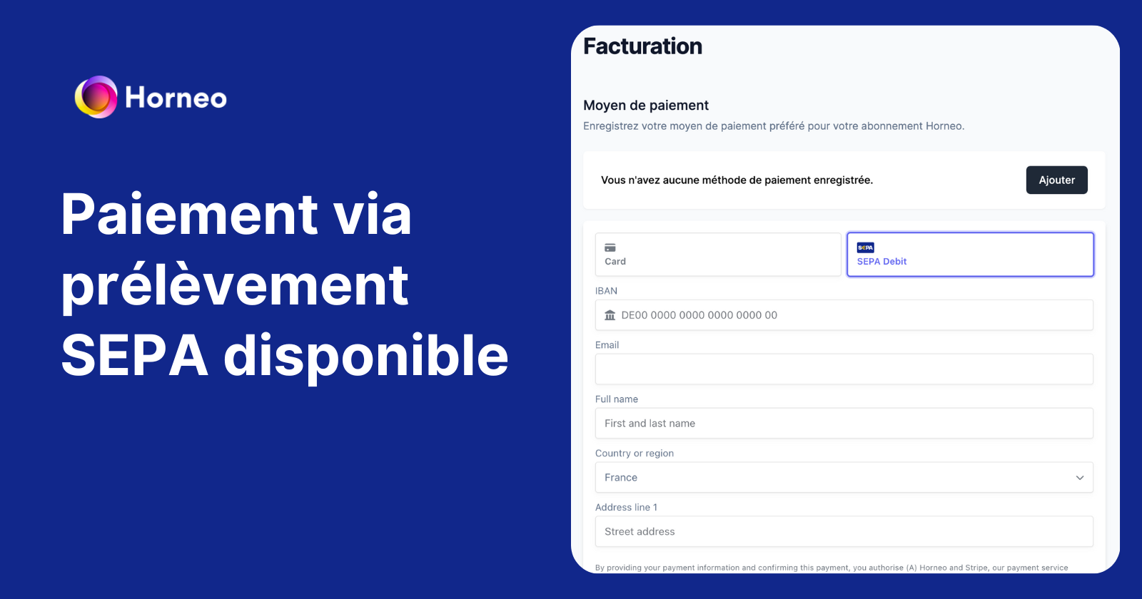 Moyen de paiement : prélèvement SEPA